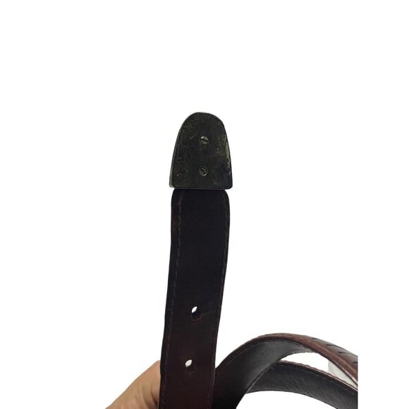 Vintage Brown Leather Belt With Silver-Tone Buckle & Detailing Made In China Siz - Picture 3 of 4